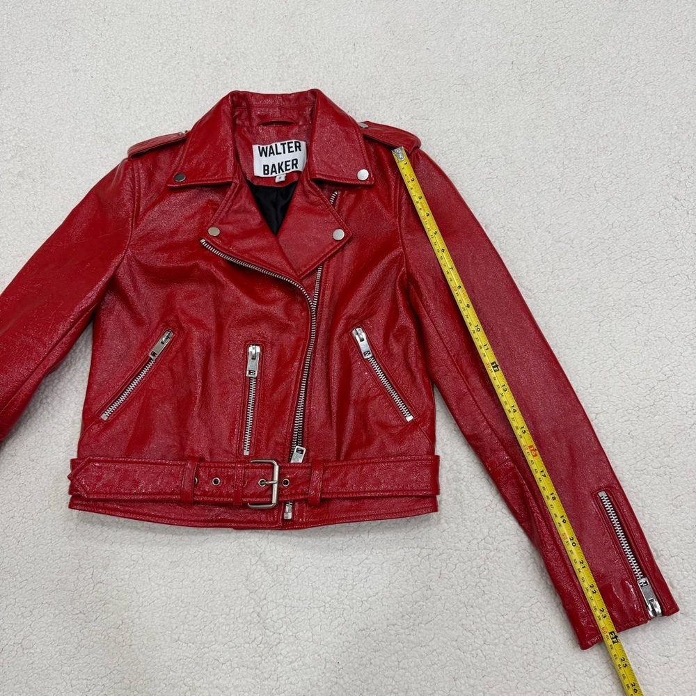Walter Baker $748 100% Lamb Leather Jacket Moto Red Size Small Like New - Picture 11 of 13